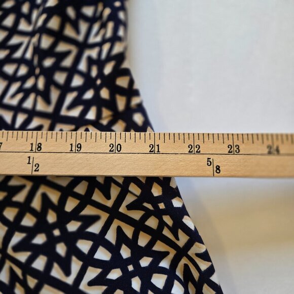 Roz & Ali Navy Blue Tan White Geometric Sleeveless A-Line Midi Dress Sz 20 - Picture 9 of 13